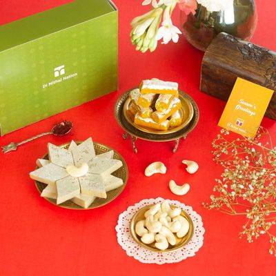 DI MITHAI NATION Kaju Katli (200 Gram) with Kaju Kesar Roll (200 Gram) Traditional Delicious Indian Desert Mithai for Special Occasion