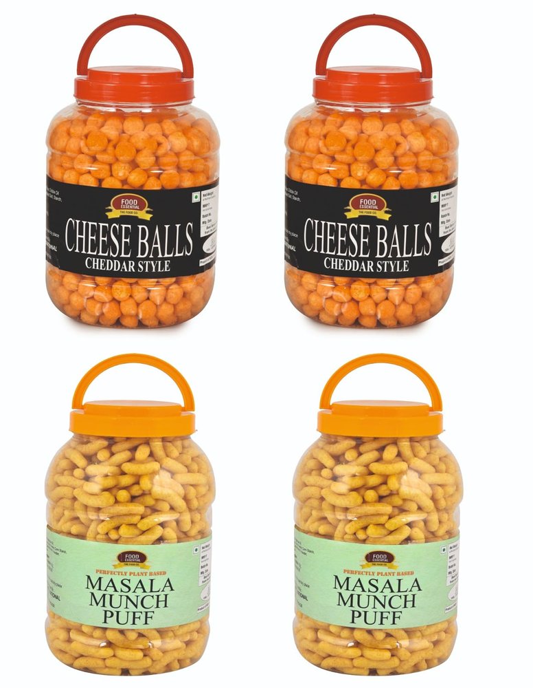 Food Essential Combo of Cheddar Cheese Balls [800 gm.] and Masala Munch Puff [650 gm.] Pack of 4