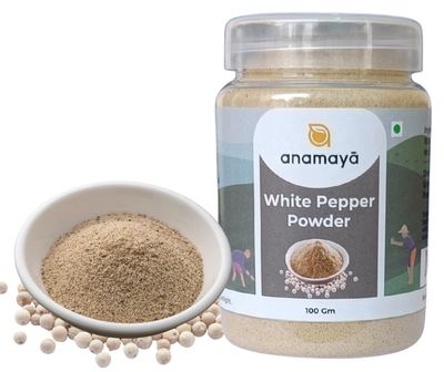 Anamaya White Pepper Powder | Safed Mirch Powder | 100% Pure White Pepper from Erode, Tamil Nadu | 0% Rice Powder Added | Fine Ground & Aromatic | 100g Food-Grade Jar | Pack of 1