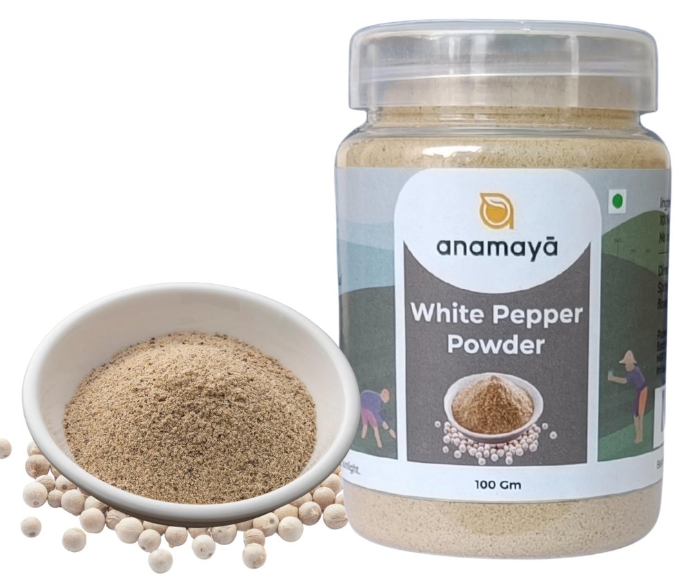 Anamaya White Pepper Powder | Safed Mirch Powder | 100% Pure White Pepper from Erode, Tamil Nadu | 0% Rice Powder Added | Fine Ground & Aromatic | 100g Food-Grade Jar | Pack of 1