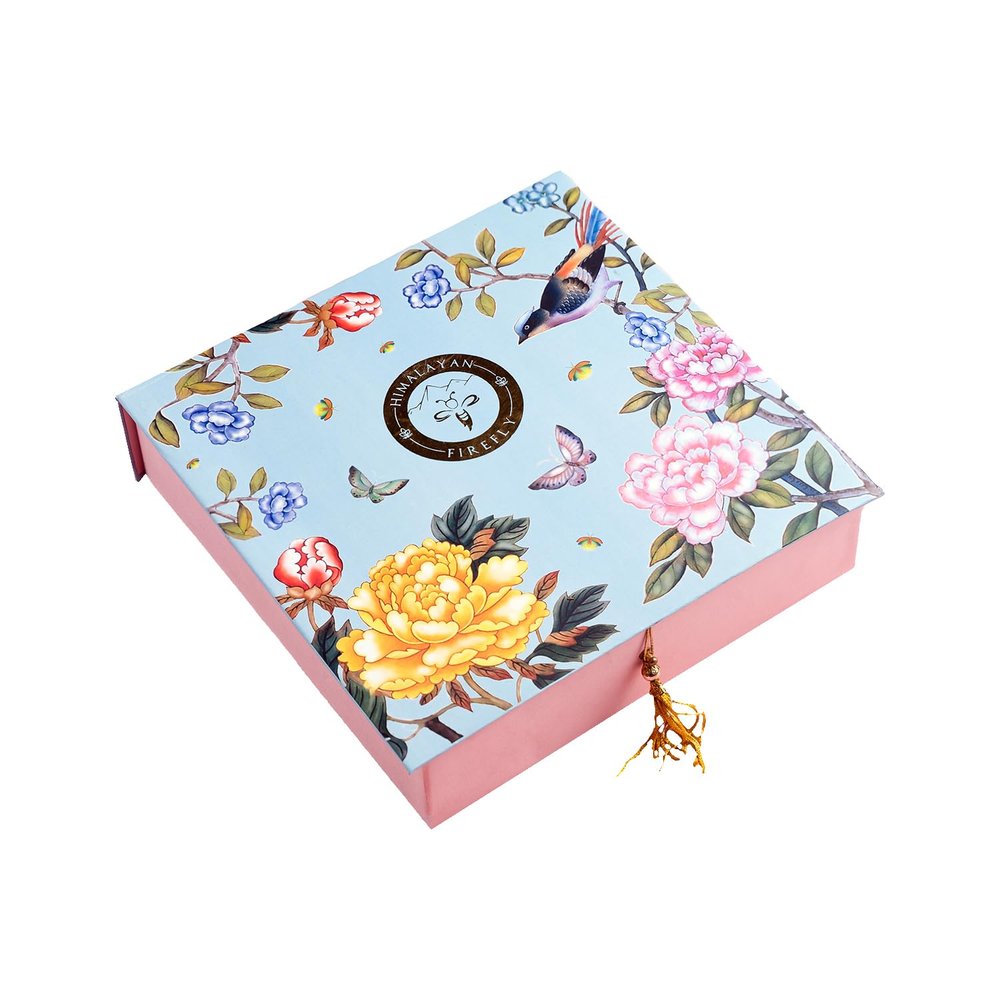 Himalayan Firefly | Natural Flower Green Tea Combo Gift Pack | Acacia White Honey 50g | Kashmiri Multi Flora Honey 50g | Dry Nuts 100g | Tea Filter with Neem Spoon | for Home Office Festive Occasions