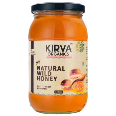 KIRVA ORGANICS Raw Wild Honey|Pure,Natural & Unprocessed|Certified Original Honey|No Sugar Adulteration|Immunity Booster|Rich in Antioxidants|Healthy & Nutritious|530g Glass Jar (Pack of 1)