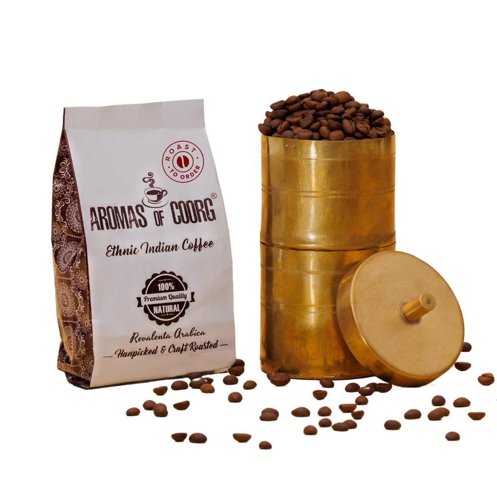 Aromas of Coorg - Revalenta Arabica, 100% Pure Coffee (Beans/Powder) without Chicory | Light Roast, 200gm Pouch (Medium Grind Size (Powder)