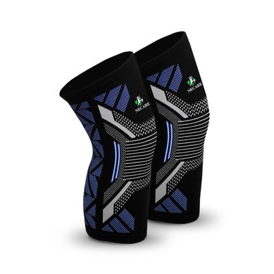 NECARE Premium Nylon Orthopedic Compression Knee Cap/Sleeves (1 PAIR) For Sports, Pain Relief, Exercise/Workout, Running/Jogging, Cycling, For Men And Women (L, Black-Blue)