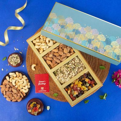DI MITHAI NATION Roasted Cashew(50g),Roasted Almond(50g),Seed Mix(50g),Very Berry Healthy Mix(50g) With Classic Blue Tree Box
