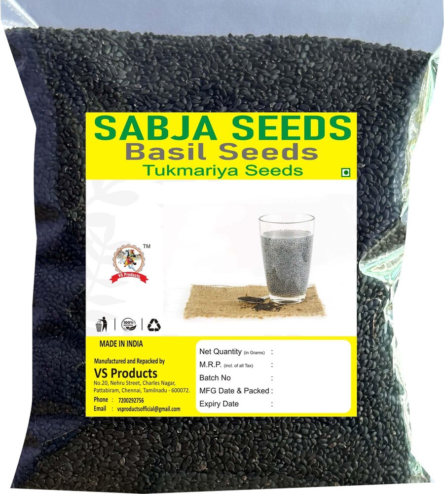 VS Products Sabja Seeds, 900g Basil Seeds, Falooda Seeds, Sabja Ginjalu, Turkmaria, Sabja Vithai, (Pack of 9 X 100gm)