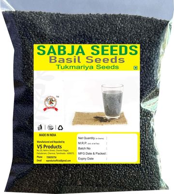 VS Products Sabja Seeds, 450g Basil Seeds, Falooda Seeds, Sabja Ginjalu, Turkmaria, Sabja Vithai, (Pack of 4 X 100gm, Pack of 1 X 50gm)