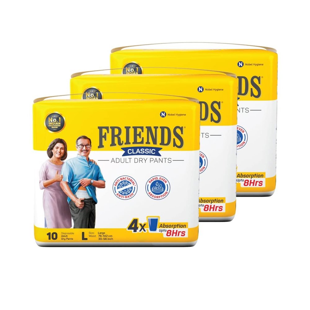 Friends Classic Adult Diapers Pants Style - 50 Count (Large) with odour lock and Anti-Bacterial Absorbent Core- Waist Size 30-56 inch ; 76-142cm sold by bmpharma