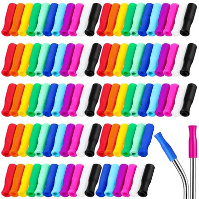 100 Pcs Tticai Silicone Straw Tips Multicolored Straws Tips Covers Reusable Silicone Straw Covers Metal Straw Tips for 6mm Outer Diameter Metal Straws Stainless Steel Straws, 11 Assorted Colors