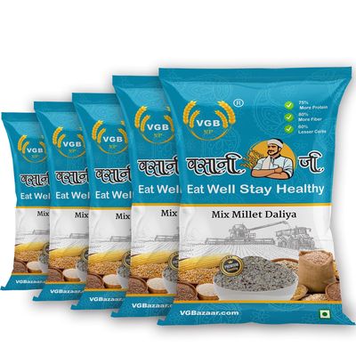 Vasani G Mix Millet Daliya | 5 in 1 Millet Grain Mix | Healthy Multigrain Porridge | Bajra Jowar Ragi Kodo Sawa Dalia | High Fiber Millets Breakfast Cereal - 5kg