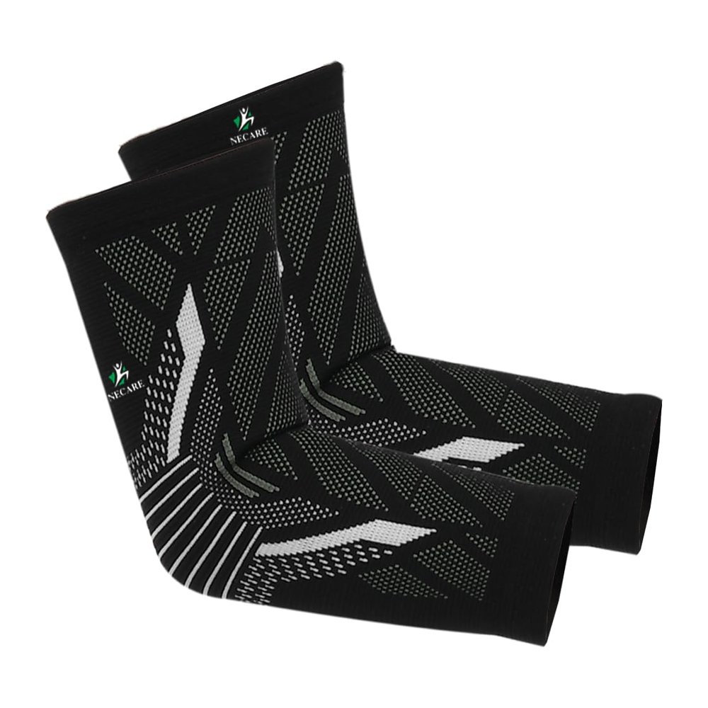 NECARE Premium Nylon Orthopedic Compression Elbow Cap Sleeves (1 PAIR), For Men and Women (XL, Black-Grey)