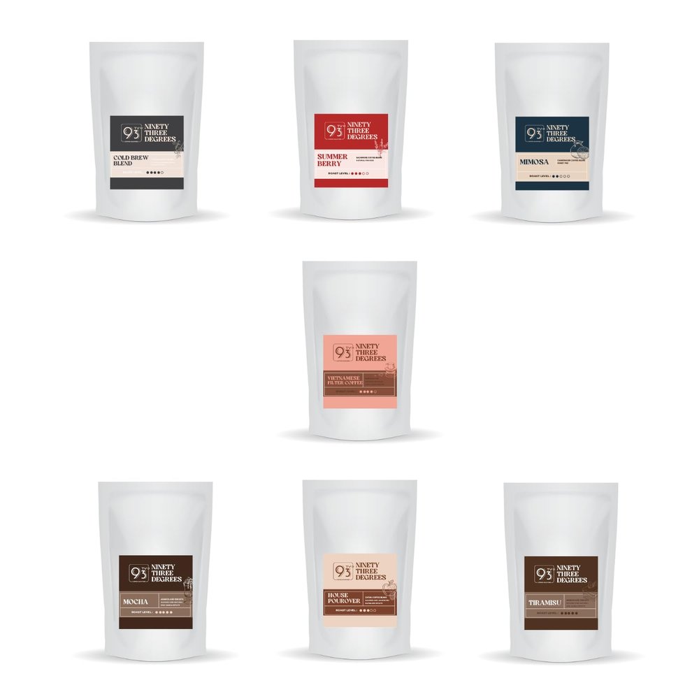 93 Degrees Coffee Roaster-Cold Brew Blend, House Pour-Over, Summer Berry, Vietnamese Filter, Tiramisu, Mocha, and Mimosa Sample Coffee - 50g (Cold Brew, Pack of 7)