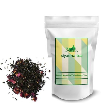 Siyacha Tea Rose Lavender Twist Black Tea| Loose Leaf Herbal Blend|100% Natural Ingredient Chai Patti|Calming, Stress Relief Premium Beverage|Natural Immunity Booster|Wellness Blend|500g Pouch