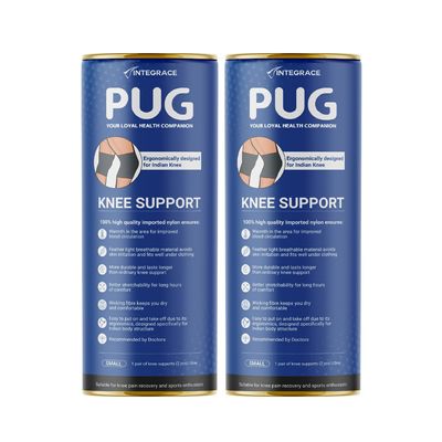 PUG Knee Support 1 Pair, Size S (Pack of 2) |Unleash Your Performance | Ergonomically Designed for Indian Knee|Ideal for Sports enthusiasts, Knee Pain and Injury Prevention