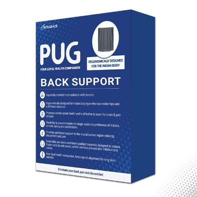Pug Back Support (Pack of 1) | The Ultimate Solution for Back Pain Relief | Ergonomically designed for the Indian body | Offers Ideal Support, Eases Pain, and Enhances Flexibility with breathable Lumber Pad Cushioning and Lower back Brace