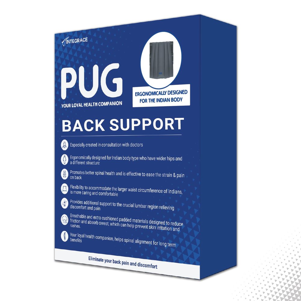 Pug Back Support (Pack of 1) | The Ultimate Solution for Back Pain Relief | Ergonomically designed for the Indian body | Offers Ideal Support, Eases Pain, and Enhances Flexibility with breathable Lumber Pad Cushioning and Lower back Brace