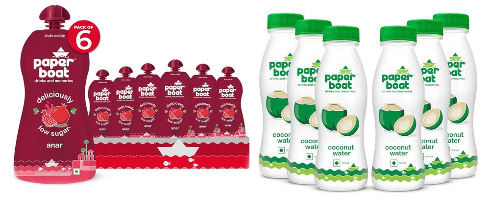 Paper Boat Anar, 250ml (Pack of 6) & Paper Boat Coconut Water, Refreshing Coconut Flavour, Vital Minerals (Pack of 6, 200ml Each)