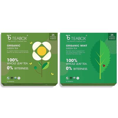 Teabox Organic Darjeeling Green Tea 25 Teabags & Teabox Organic Green Mint Tea 25 Teabags
