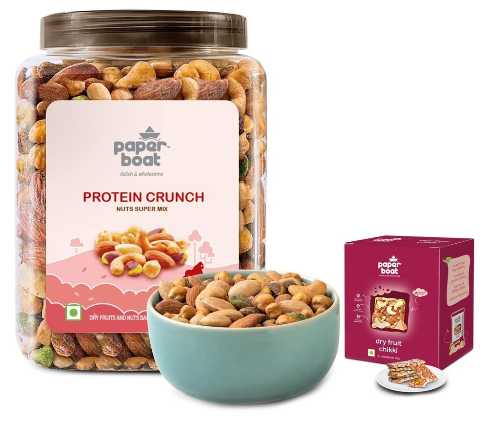 Paper Boat Protein Crunch, Premium Dry Fruit Mix, Healthy Trail Mix with Dry Fruits (1Kg) & Paper Boat Dry Fruit Chikki | No Preservatives and Colors | 250g / 280g (Weight May Vary)