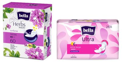 Bella Ultra Drai Sanitary Napkins Extra Large 26 Pcs & Herbs Panty Liners, (Verbena Medium)(Pack Of 60)