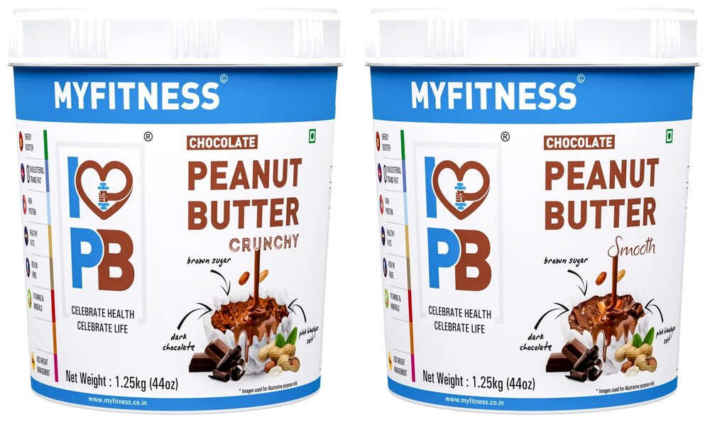 MYFITNESS Chocolate Peanut Butter Crunchy 1250gm & Chocolate Peanut Butter Smooth 1250gm