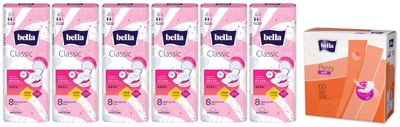 Bella Regular Drai Wings Classic Sanitary Napkins - 8 Pieces (Pack of 6) & Bella Panty Soft Classic Panty Liner Pack of 60 Pcs
