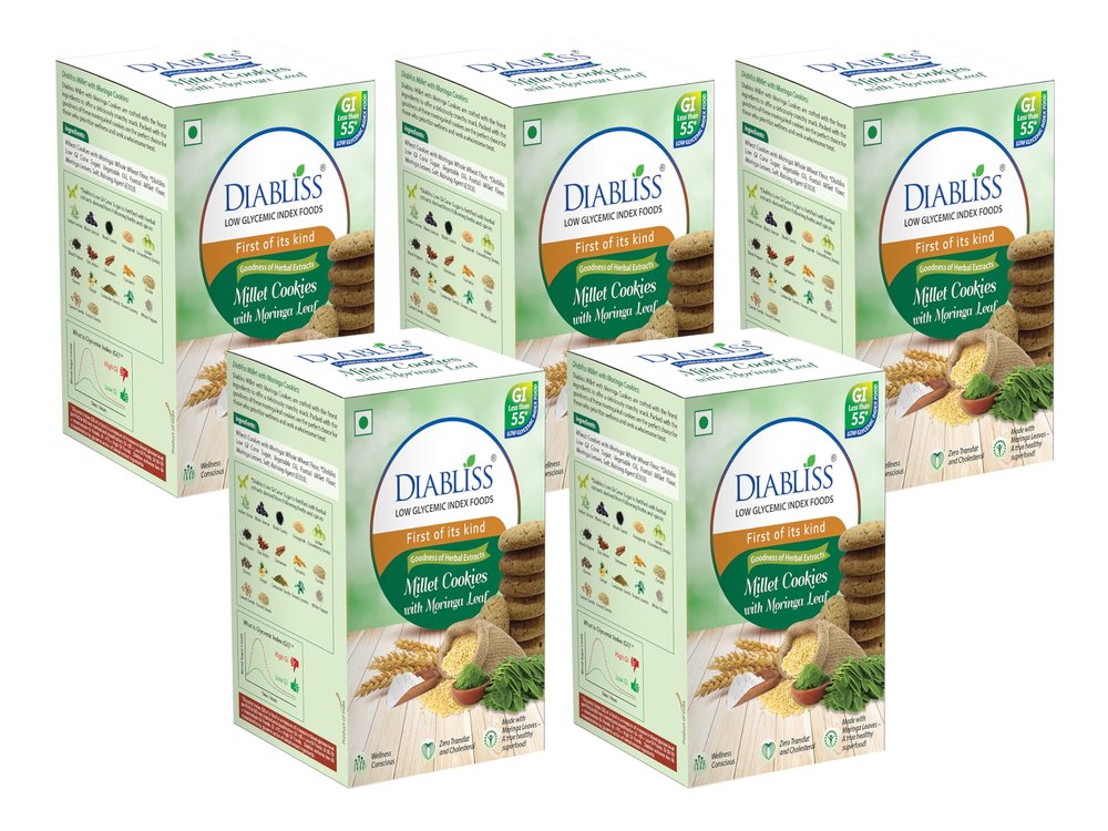 Diabliss Millet Moringa Cookies  Superfood Moringa with Millets & Whole Wheat | No Maida | Low GI Sugar & 17 Herbs & Spices | Glucose Friendly Snack | Trusted in 3 Continents | 600g