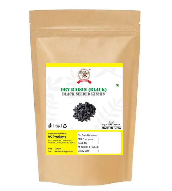 VS Products Black kismis Seeded, 500g, Dried kali Draksh, Black Raisins Seed, Fresh Munakka Dry Fruits Black, Raisins With Seeds For Cooking, Baking and Snacking (Pack of 5 X 100g)