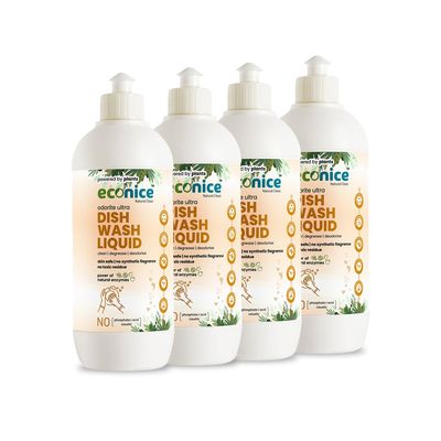Econice Natural Low Foaming Dishwash Liquid 500 ML | Plant-Based Ingredients | Baby Safe Skin Safe Pet Safe | Eco-Friendly Non-Toxic Biodegradable Cleaner (500ml pack of 4)