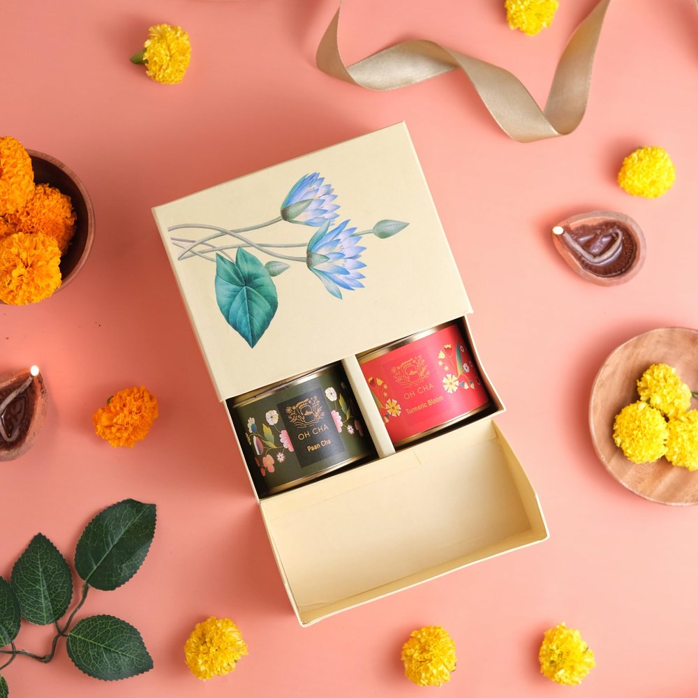 OH CHA - Assorted Tea Gift Set, Bloom Gift Box | Luxury Tea Gift Box with 4 Wellness Tea Flavors | Gift for Him/Her | Birthday Gift for Men, Women, Healthy Gift Pack | Green Tea & Herbal Tea Pack