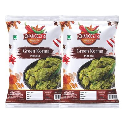 Changezi's Shahi Navratan Green Korma Masala/Royal Mughal Green Korma Masala | Green Chicken Korma Masala | Whole Spices Blend With Authentic Traditional Taste | Natural Spices-240Gx2Pk