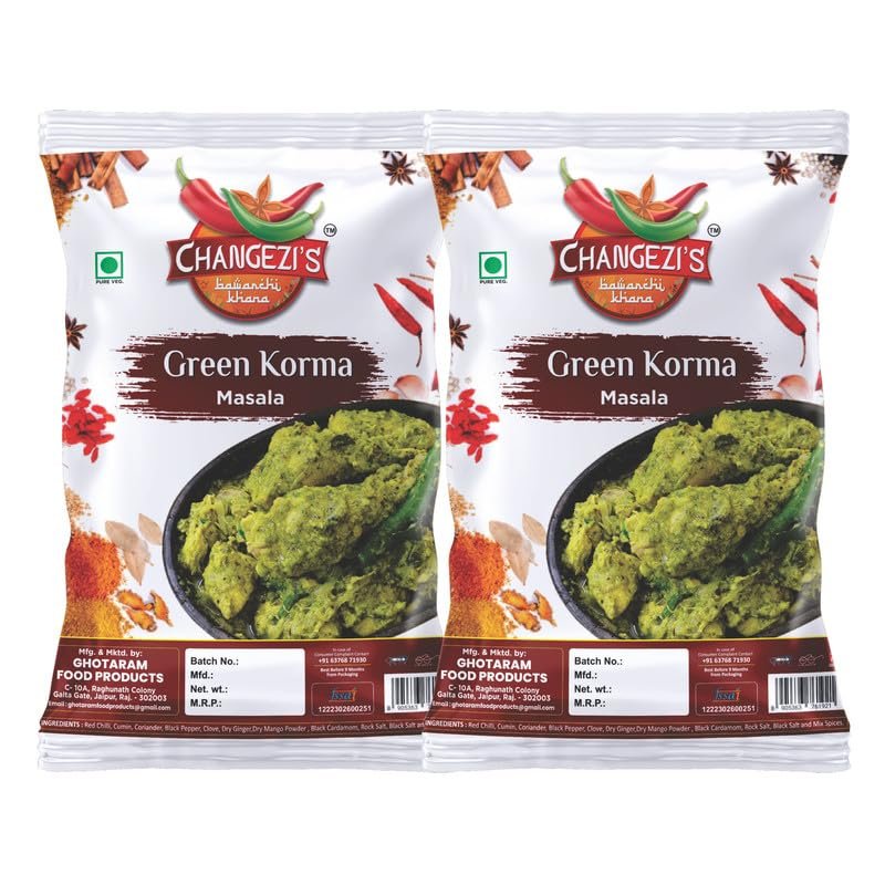 Changezi's Shahi Navratan Green Korma Masala/Royal Mughal Green Korma Masala | Green Chicken Korma Masala | Whole Spices Blend With Authentic Traditional Taste | Natural Spices-240Gx2Pk