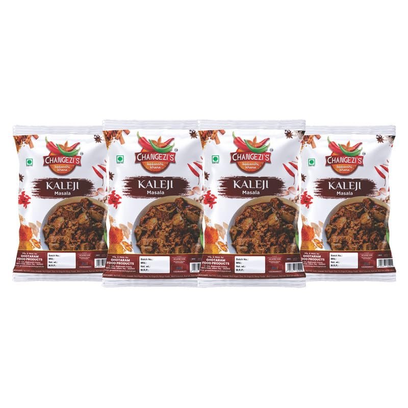 Changezi's Kaleji Masala Powder/Mutton Kaleji Masala | Eid Muharram Ramadan Special | Chatpati Kaleji Masala/Chicken Masala Kaleji Masala | Freshly Ground Aromatic Spices Mix-80Gx4Pk