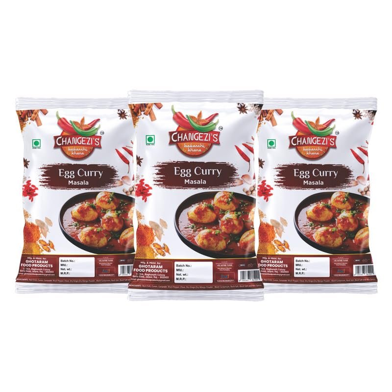 Changezi's Spices Egg Curry Masala | Anda Curry Masala | Amritsari Punjabi Egg Curry Masala | Egg Bhurji Masala | Anda Masala/Egg Masala Aromatic Flavourful Rich Spices Blend-190Gx3Pk