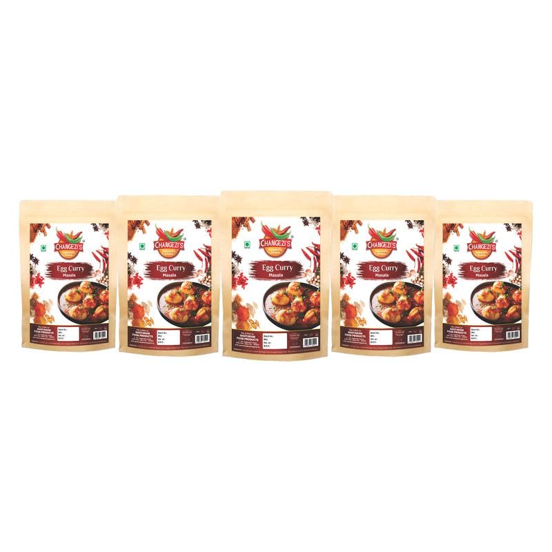 Changezi's Authentic Anda Curry Masala | Egg Masala | Anda Masala/Egg Curry Masala | Aromatic Spicy Anda Bhurji/Egg Bhurji Masala | Stone Ground Rich Spice Mix Easy to Cook-150Gx5Pk