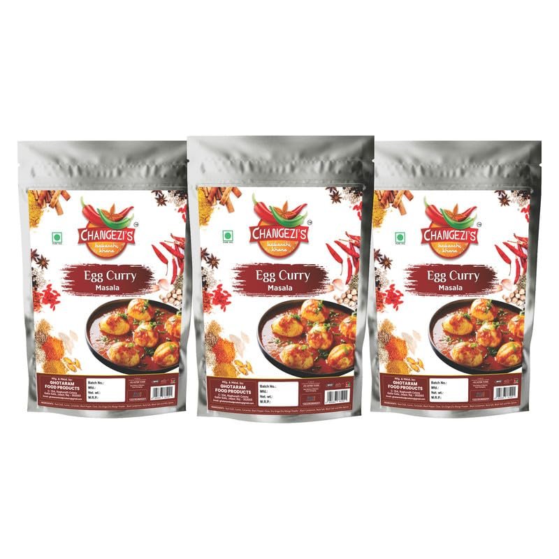 Changezi's Masala Egg Curry Masala Powder/Anda Curry Masala/Anda Masala/Egg Masala | Anda Bhurji Egg Bhurji Masala | Authentic, Aromatic, Flavourful Spice Mix - Easy to Cook-240Gx3Pk