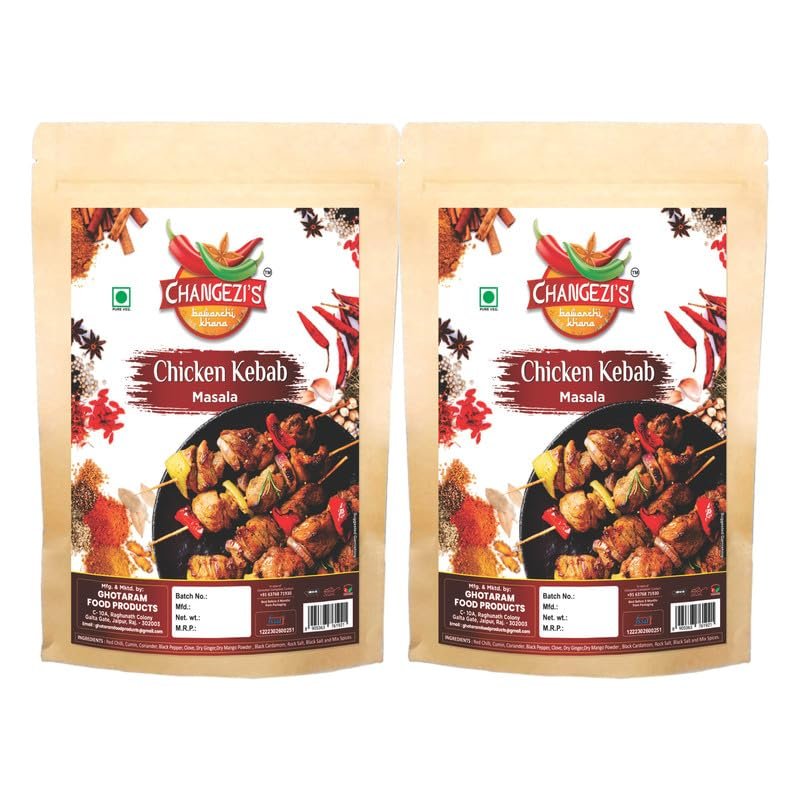 Changezi's Luckhnowi Chicken Tikka Masala/Meat Mutton Lamb Beef Kebab/Kabab Masala Powder | Murgh Kebab Masala Powder | Chicken Kebab Masala Powder | Zero Preservatives Added-150Gx2Pk