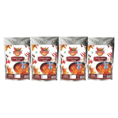 Changezi's Rich Spicy Chicken Curry Masala/Spicy Hot Chicken Gravy Masala (Angara Chicken Masala) Powder | Chicken Angara Masala Aromatic Mix of Exotic Spices | Easy to Cook-80Gx4Pk