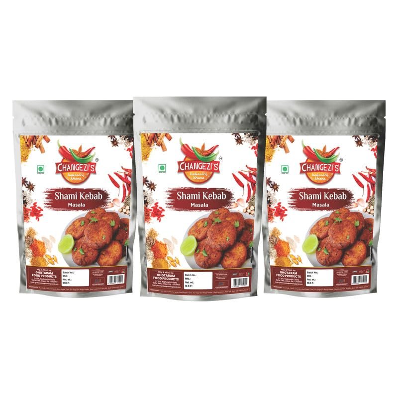 Changezi's Awadhi SHAMI KEBAB MASALA Chicken Mutton shami Kabab/Kebab Masala | Whole Spices Blend With Authentic Traditional Taste | Natural Spices | No Preservatives NO Added Colors-240Gx3Pk