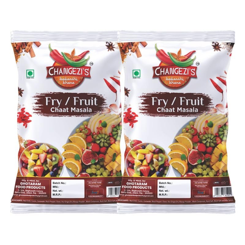 Changezi's Chaat Masala | Chat Pata Masala | Chaat/Chat Masala Powder | Used in Saute Veggies, Fruit Salads, Snacks, Curries, Buttermilk, Sharbats, Fruit Juice | Fruit Salad Masala-980Gx2Pk