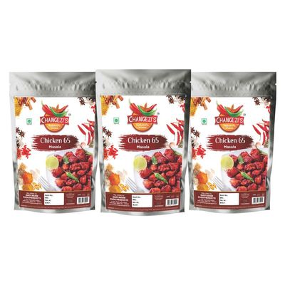 Changezi's Classic Chicken 65 Masala Powder Aromatic & Zaikedar Chicken 65 Masala | Ready To Use Kori Sukka Masala | Flavourful Spice Mix - Easy to Cook Restaurant Style 65 Masala-80Gx3Pk