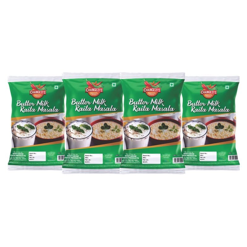 Changezi's CHAAS MASALA | CHHACHH MASALA | BUTTERMILK MASALA | CURD MASALA & DIGESTIVE MASALA buttermilk masala | Chaas (Buttermilk) and Fruit Masala | Namkeen Lassi Masala-80Gx4Pk