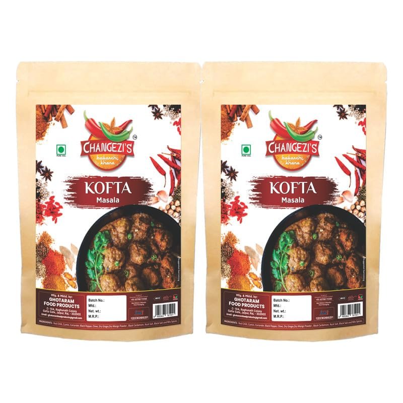 Changezi's Classic Meat Mutton Chicken Kofta Masala/Meat Balls Meatloaf Masala | Whole Spices Blend With Authentic Traditional Taste | Natural Spices | Zero Added Preservatives-980Gx2Pk