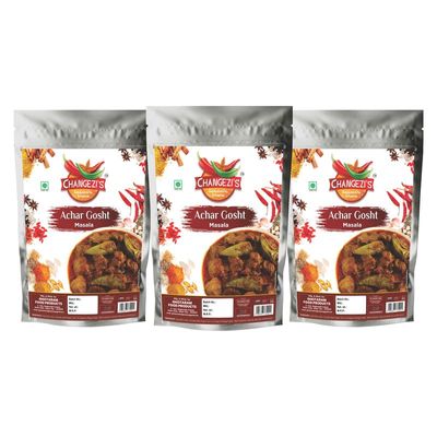 Changezi's Zaikedar Masaledar Achar Gosht Masala/Freshly Ground Achar Gosht Masala | Tasty And Delicious Achari Gosht Masala | Achaari spicy Lamb/Mutton curry Masala Spices Mix-240Gx3Pk