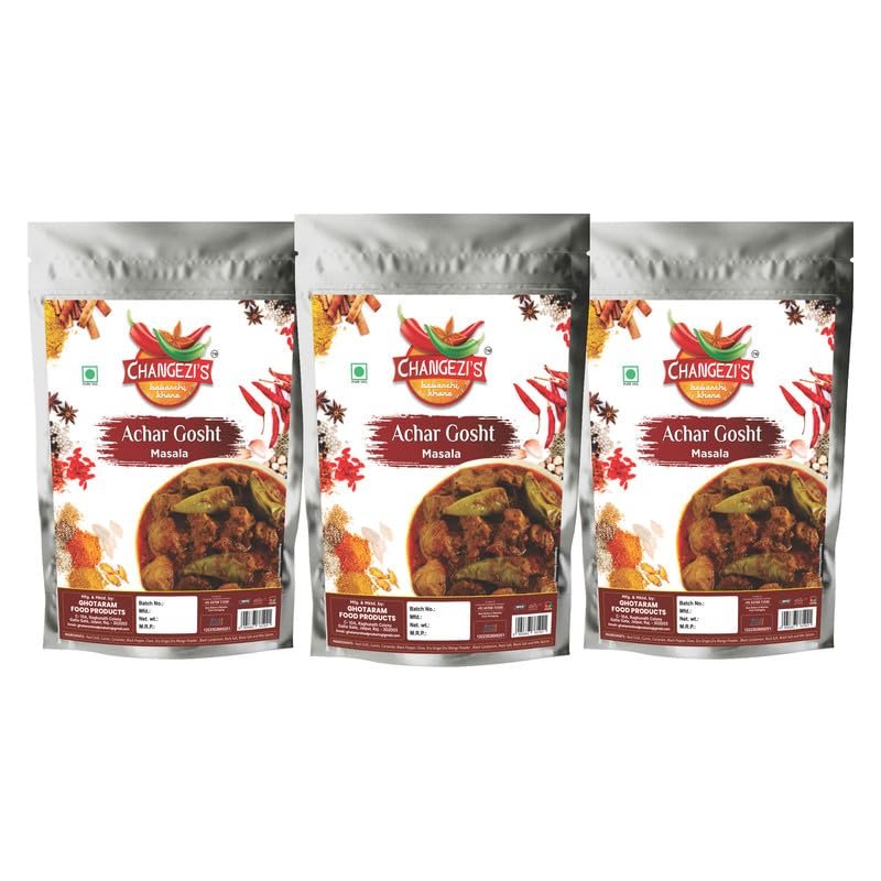 Changezi's Zaikedar Masaledar Achar Gosht Masala/Freshly Ground Achar Gosht Masala | Tasty And Delicious Achari Gosht Masala | Achaari spicy Lamb/Mutton curry Masala Spices Mix-240Gx3Pk
