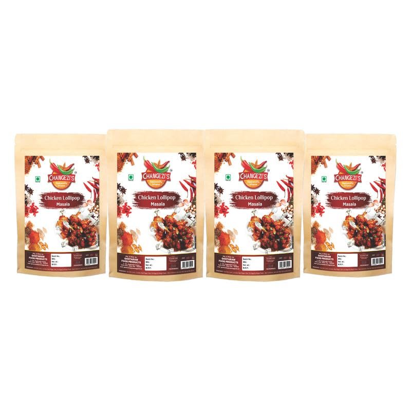 Changezi's Masala Chilli Chicken Lollipop Masala/Chicken Lollypop Masala/Chicken Wings Masala Zero Artificial Colors & Flavours/Perfect mix of Authentic Aromatic Spices-80Gx4Pk