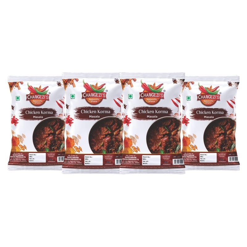 Changezi's Zafrani Chicken Korma Masala | Shahi Murgh Chicken Korma Masala | Murgh Chicken Masala | Chicken Kavurma Masala | Whole Spices Blend With Authentic Traditional Taste-150Gx4Pk
