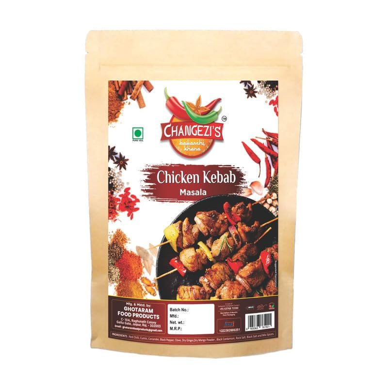 Changezi's Luckhnowi Chicken Tikka Masala/Meat Mutton Lamb Beef Kebab/Kabab Masala Powder | Murgh Kebab Masala Powder | Chicken Kebab Masala Powder | Zero Preservatives Added-240Gx1Pk