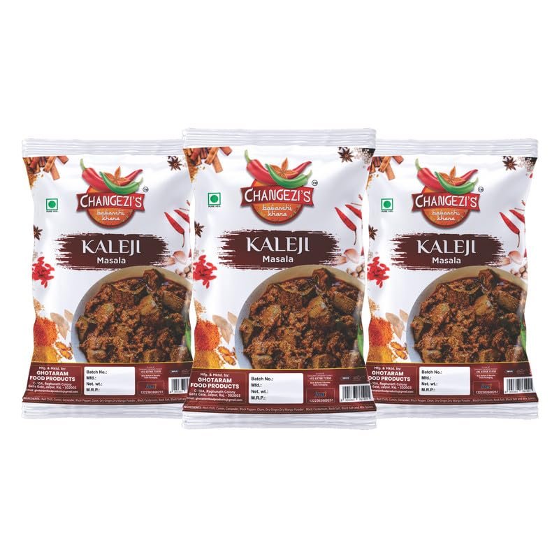 Changezi's Kaleji Masala Powder/Mutton Kaleji Masala | Eid Muharram Ramadan Special | Chatpati Kaleji Masala/Chicken Masala Kaleji Masala | Freshly Ground Aromatic Spices Mix-980Gx3Pk