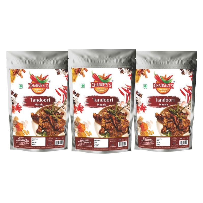 Changezi's Organic Tandoori Masala Powder/Grill Tandoori Masala Powder | Tandoori Tikka Masala/Tandoor Barbeque Spice Rub (BBQ Spice Mix) Masala Powder | Smoked Tandoori Nights-190Gx3Pk